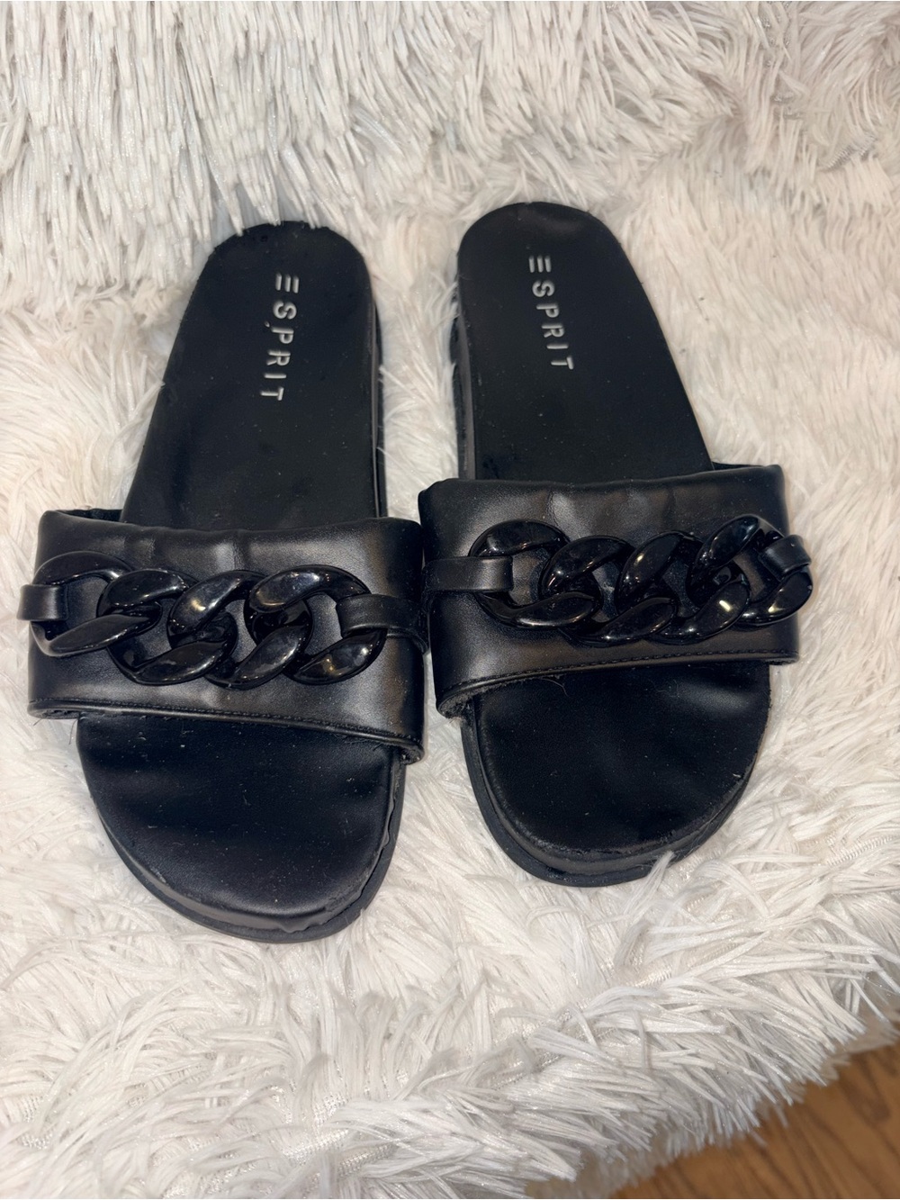 Esprit Della Black Padded Chain Slide Sandals Women’s Size 8M